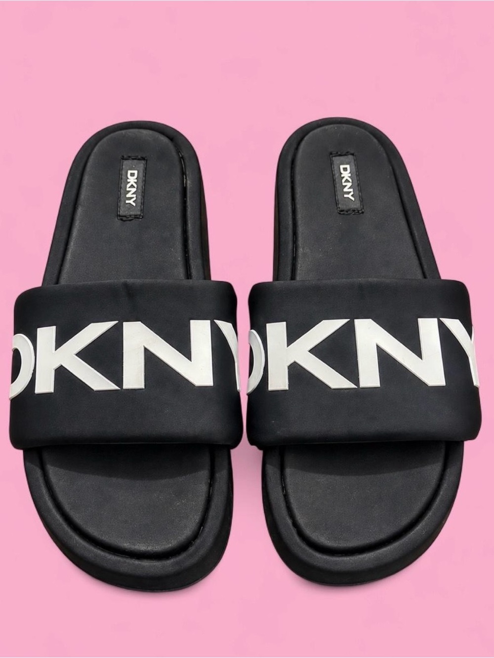 DKNY Black Logo Platform Slide Sandals Chunky Y2K